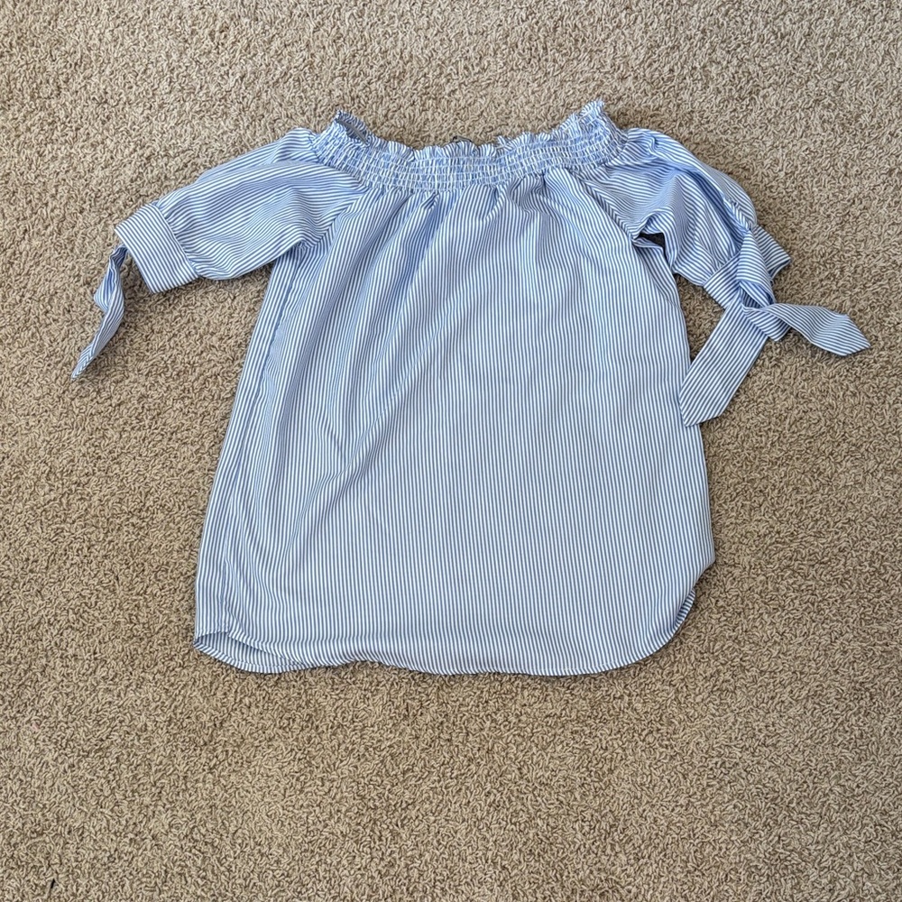 J for Justify Blue Striped Off-Shoulder Top